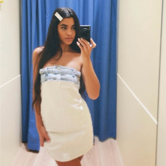 Zara Denim Mini Dress Sleeveless White Blue casual jeans bodycon - Picture 2 of 15